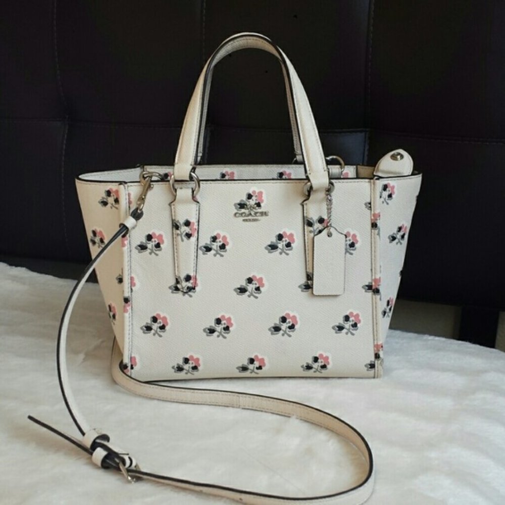 Coach Cream Floral Printed Leather Crosby Tote Floral Bloom pink flowered bag